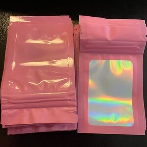 25 count Pink Holographic mini Zip lock cellophane Bags 2.5” x 4” new
